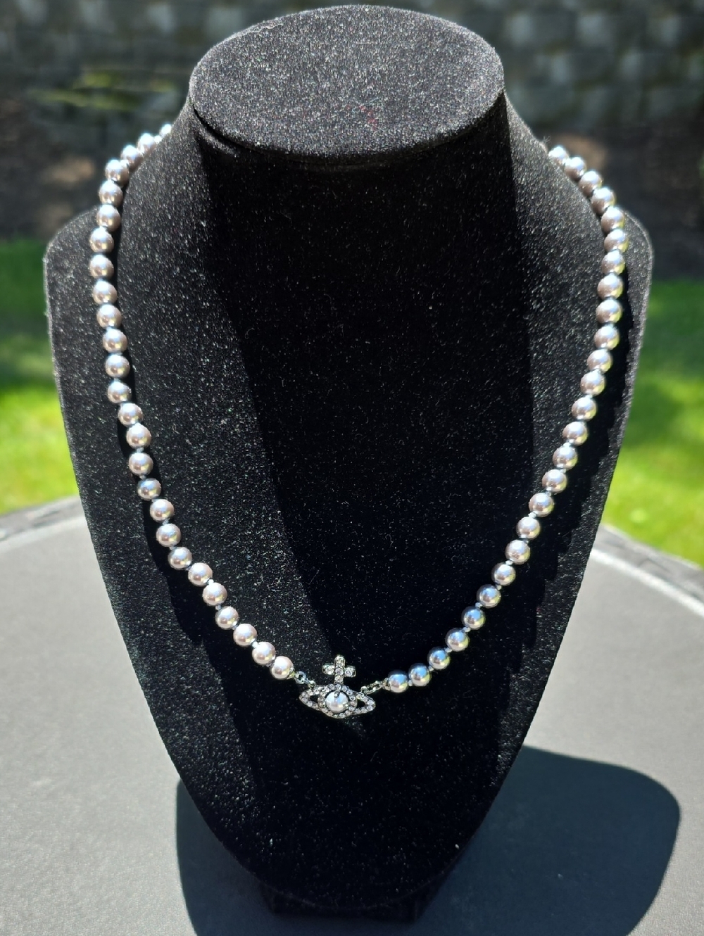 Vivienne Westwood Silver Beaded Necklace with Orb Logo Pendant